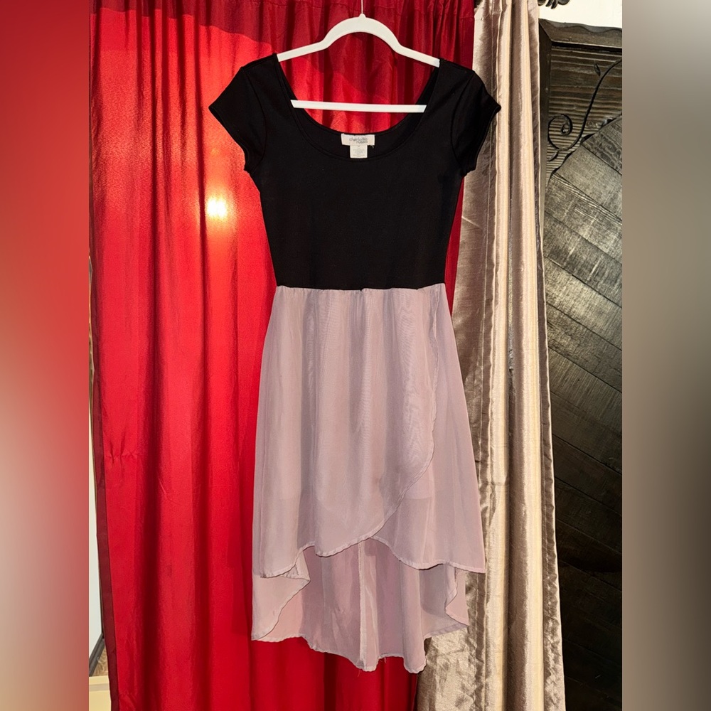 Black and Lavender High-Low Dress
